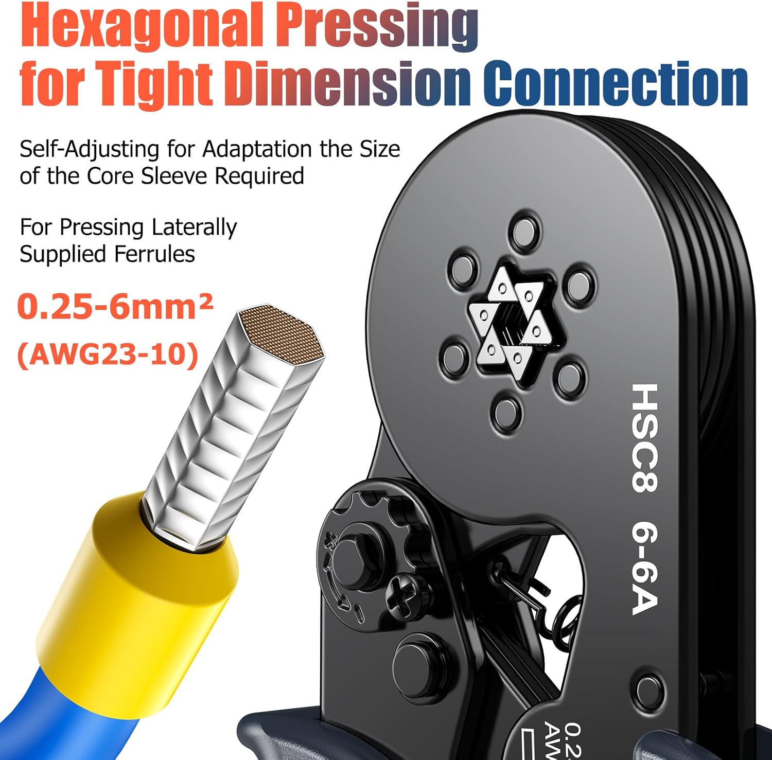 Ferrule Crimping Tool Kit with 1900PCS Wire Connectors, Preciva Hexagonal AWG23-10 Sawtooth Self-Adjustable Ratchet Wire Terminals Crimper Kit - Image 2