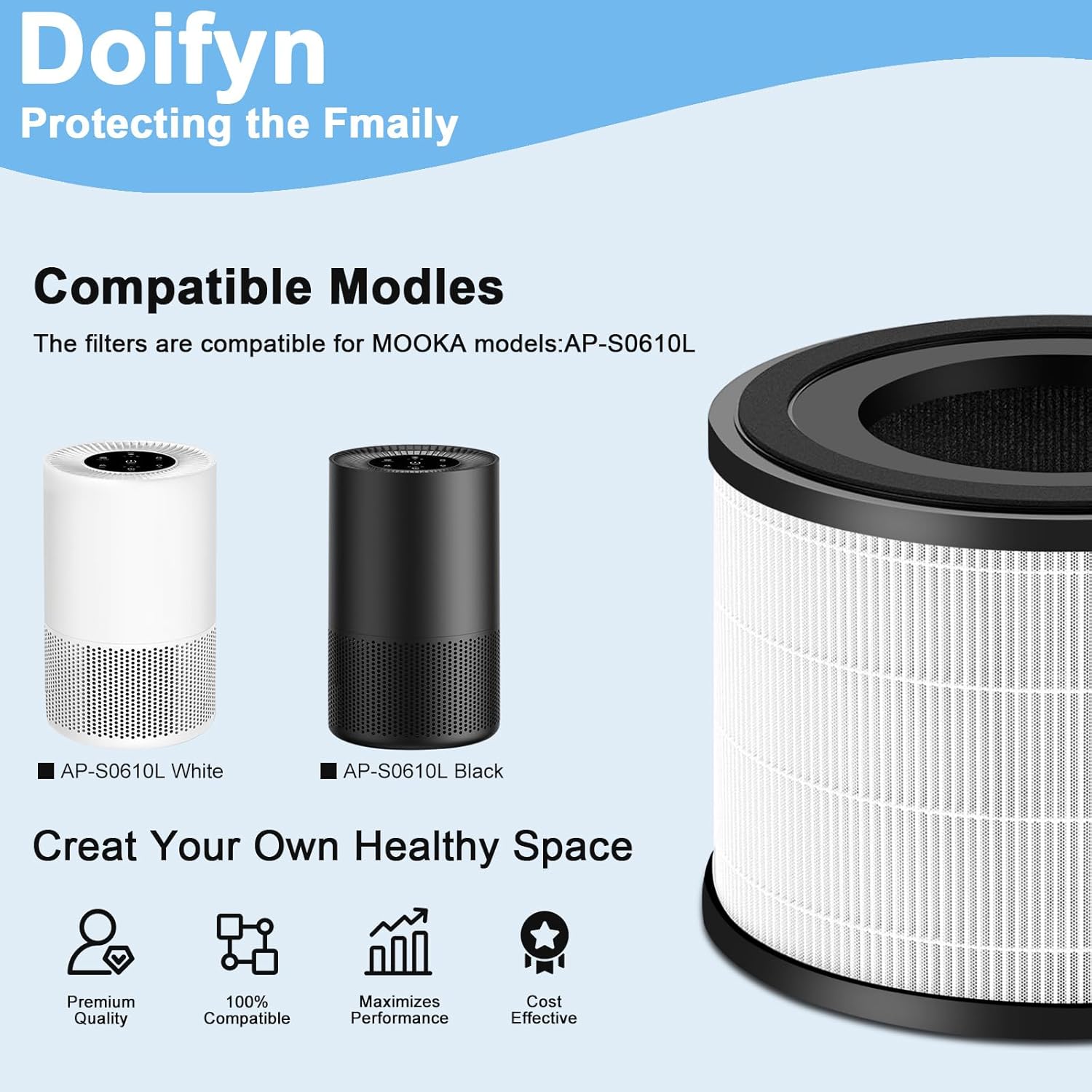 2 Pack AP-S0610L H13 True HEPA Filter Replacement Filter,Compatible with MOOKA AP-S0610L Air Purifier,for Home Large Rooms up to 1200ft??White? - Image 2