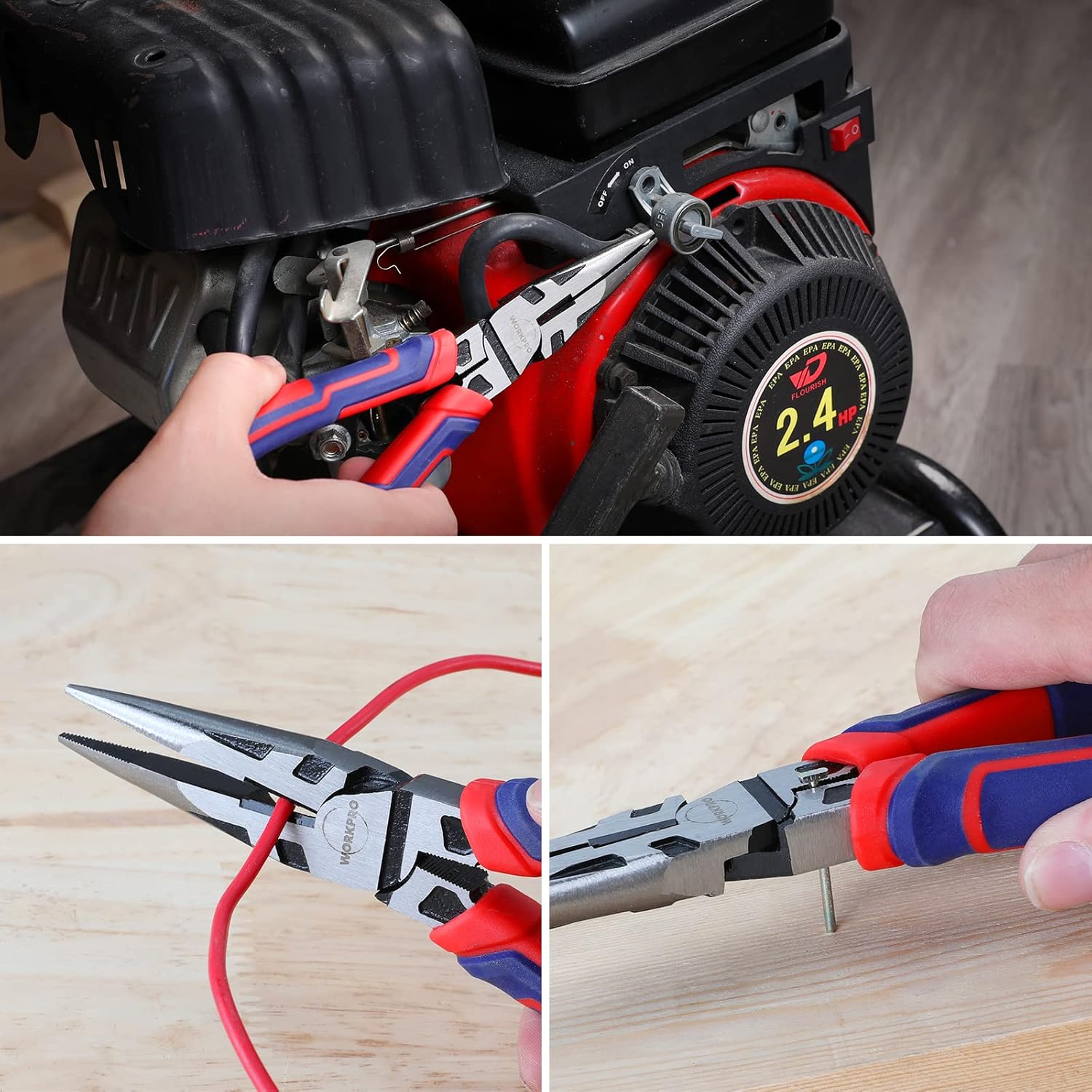 WORKPRO Premium 8? Needle Nose Pliers, Paper Clamp Precision, Heavy-Duty CRV Steel, Large Soft Grip with Wire Cutter, Long Nose Cutting Pliers, W031269 - Image 6