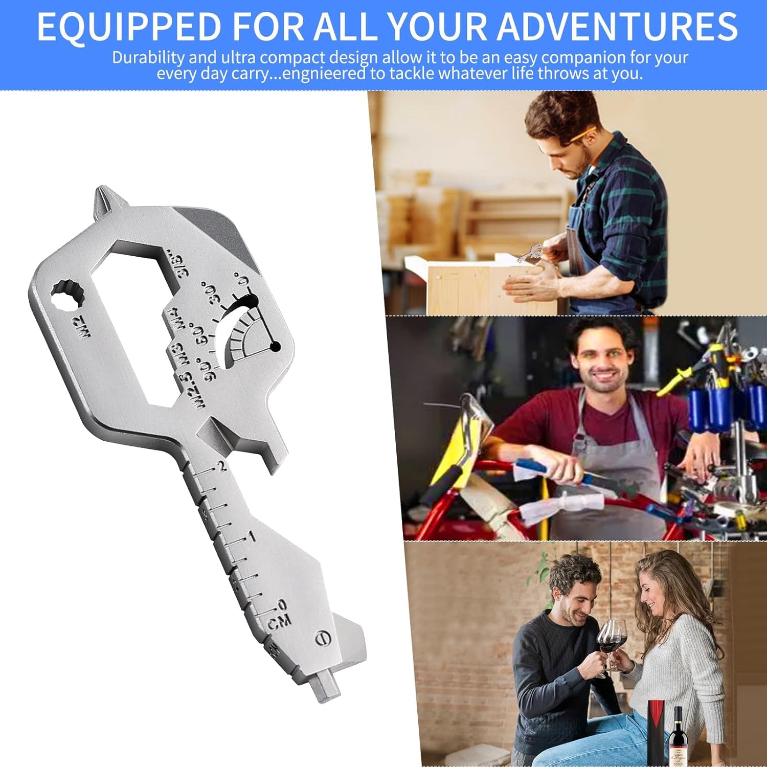 20 IN 1 Key Shaped Multitools, Key Shaped Pocket Tool, Stainless Steel Utility Gadget, Gift for Men, Everyday Carry, Automotive, Home Improvement, Bottle Opener, Screw Driver, Silver, 1 Pcs - Image 6