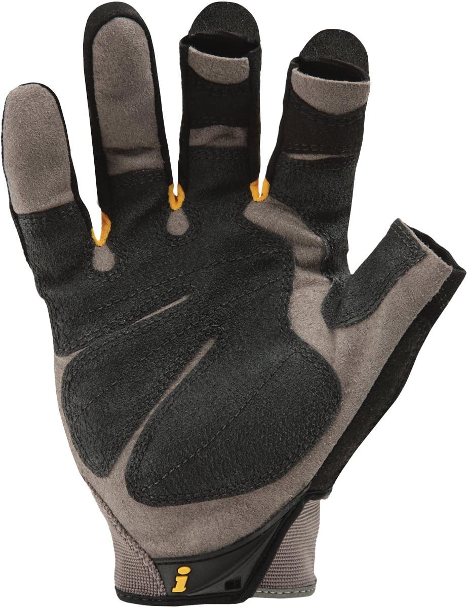 Ironclad Framer; Carpenter Work Gloves, Open Finger Dexterity, Performance Fit, Durable, Machine Washable, (1 Pair), FUG-02-S,Grey/Black - Image 2