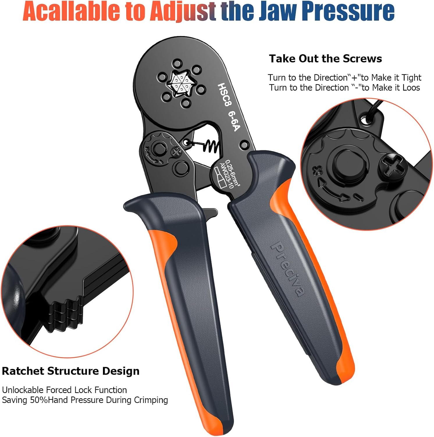 Ferrule Crimping Tool Kit with 1900PCS Wire Connectors, Preciva Hexagonal AWG23-10 Sawtooth Self-Adjustable Ratchet Wire Terminals Crimper Kit - Image 6