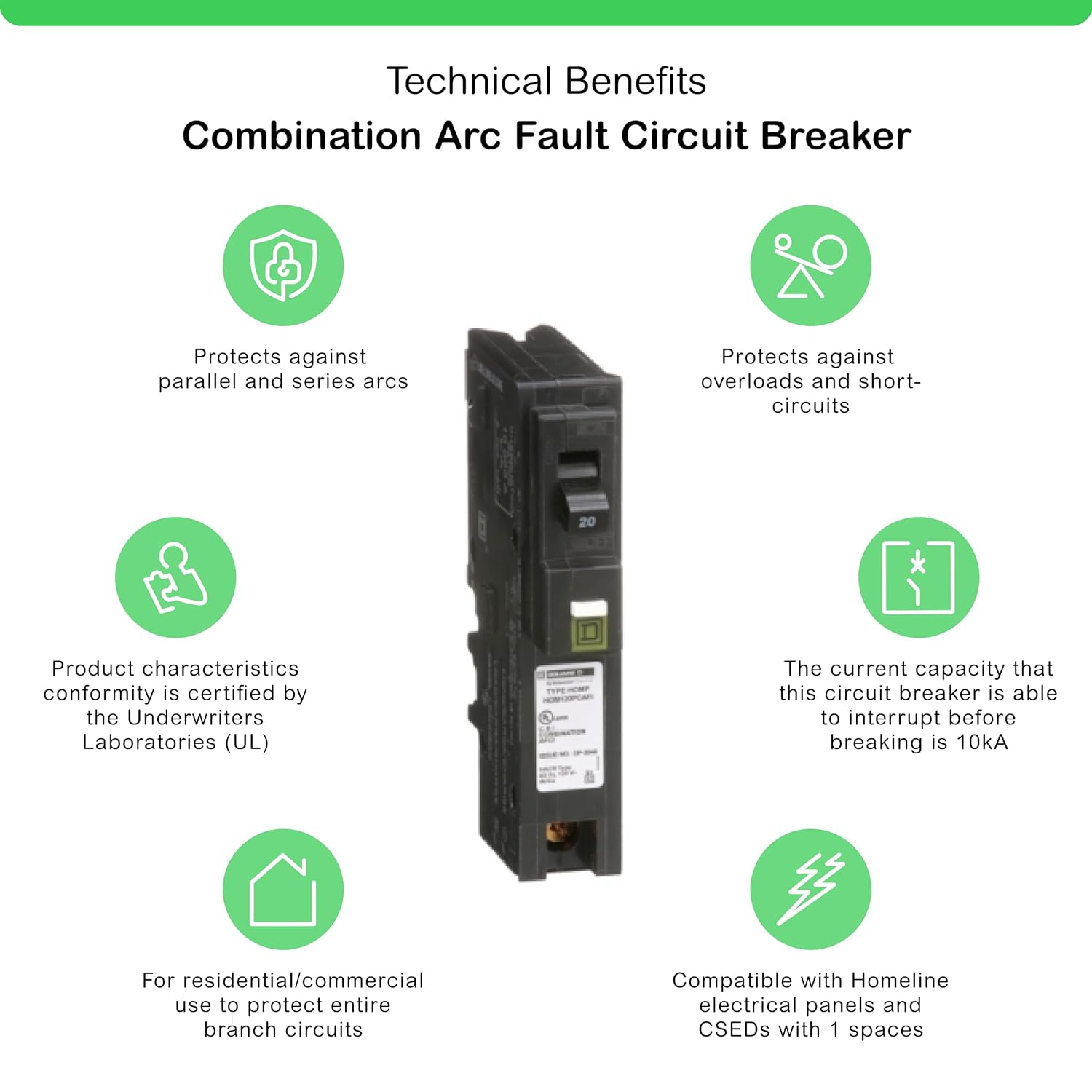 Square D - HOM120PCAFIC Homeline Circuit Breaker, 20-Amp, 120V, 1-Pole CAFCI , Plug-On Neutral - Image 6