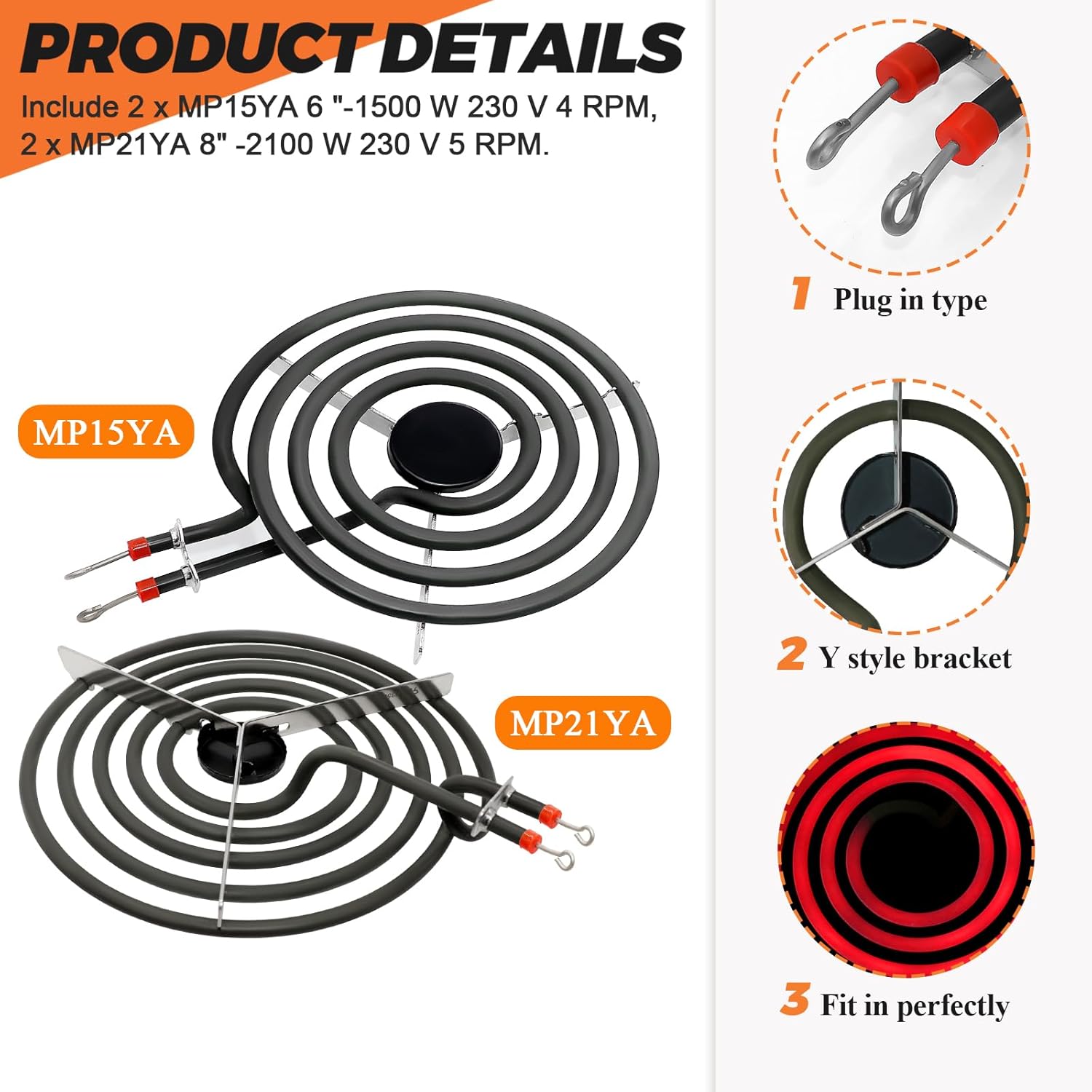 MP22YA Electric Range Burner Element Unit Set by Beaquicy - Replacement for Ken-more Whirlpool May-tag Hardwick Norge Ranges/Stoves - Package Include 2 pcs MP15YA 6 - Image 2