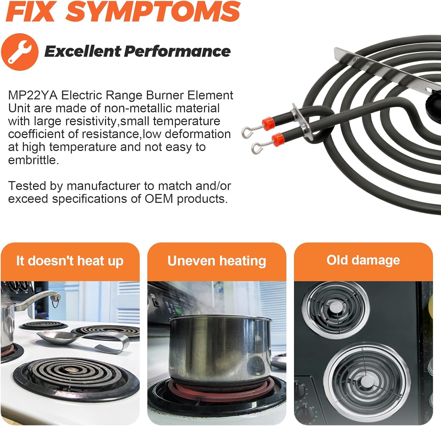 MP22YA Electric Range Burner Element Unit Set by Beaquicy - Replacement for Ken-more Whirlpool May-tag Hardwick Norge Ranges/Stoves - Package Include 2 pcs MP15YA 6 - Image 5