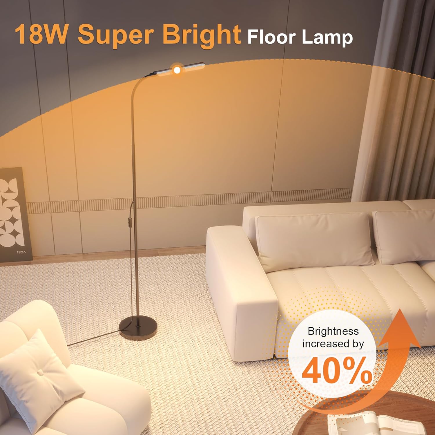 Floor Lamp, Bright 18W LED Standing Lamps for Living Room, Remote Stepless Adjustable Color and Brightness Dimmable with ON/Off Switch, Gooseneck Reading Lights for Bedroom Office, 1300LM Black - Image 2