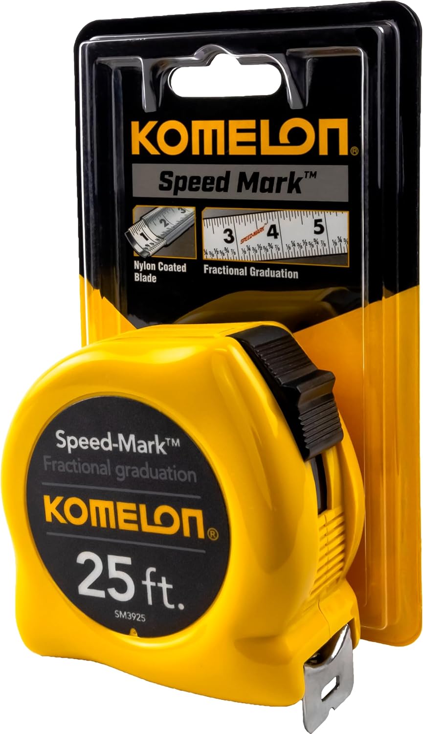 Komelon SM3925 Speed Mark Acrylic Coated Steel Blade Tape Measure 25-Foot by 1-Inch Yellow Case - Image 4