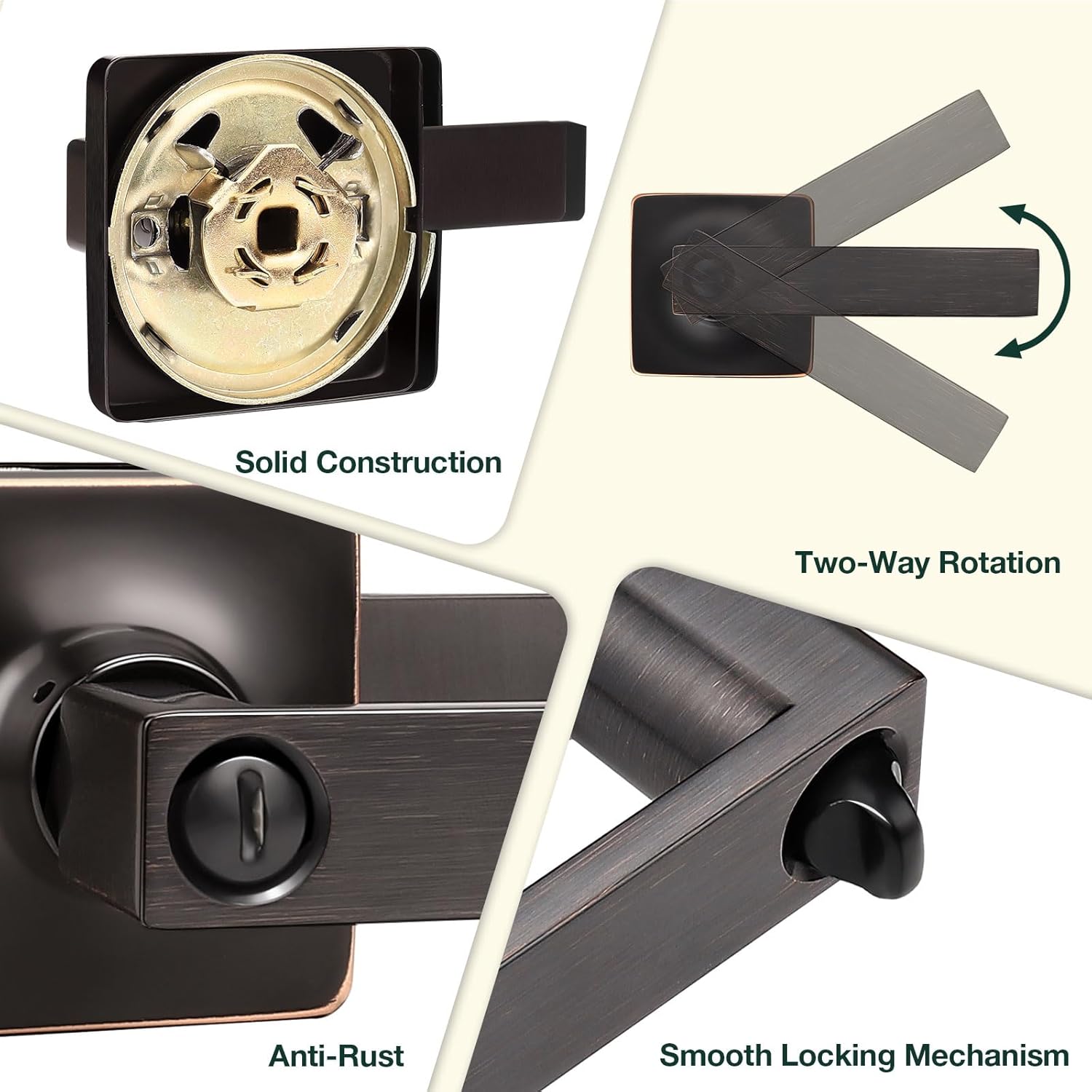 GOBEKOR 1 Pack Privacy Door Handles Oil Rubbed Bronze Square Lever Door Handles Interior Door Knobs Door Locks Straight Door Handles - Image 6