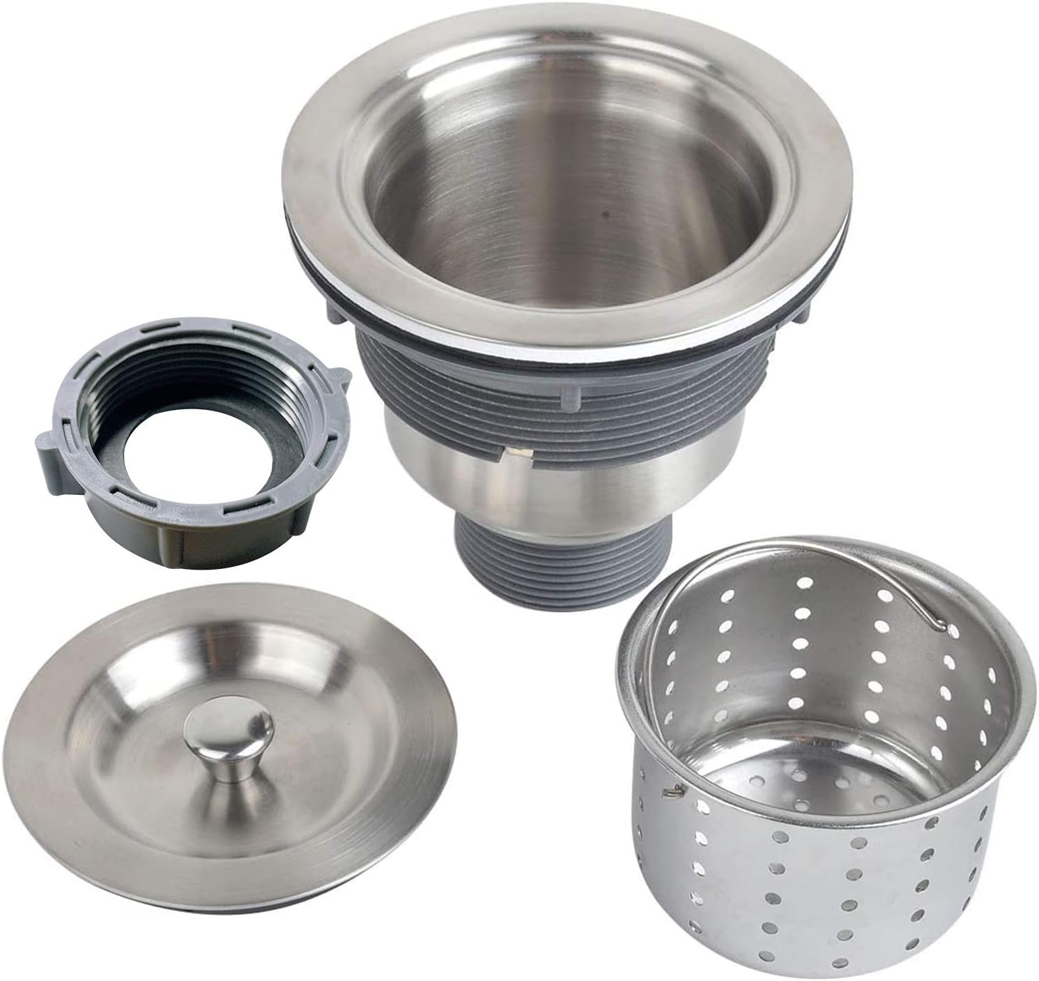 3-1/2 Inch Sink Drain Assembly Kit, Removable Deep Sink Strainer Basket with Sink Stopper/Sealing Lid for Home, Kitchen, Stainless Steel - Image 2