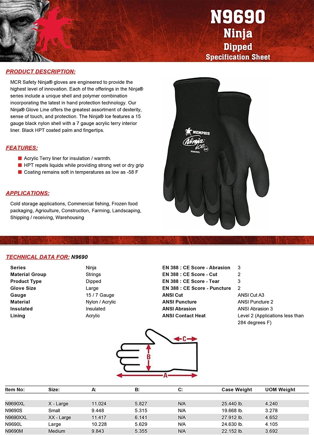 MCR Safety Ninja Ice Gloves, Black, Large - Image 5