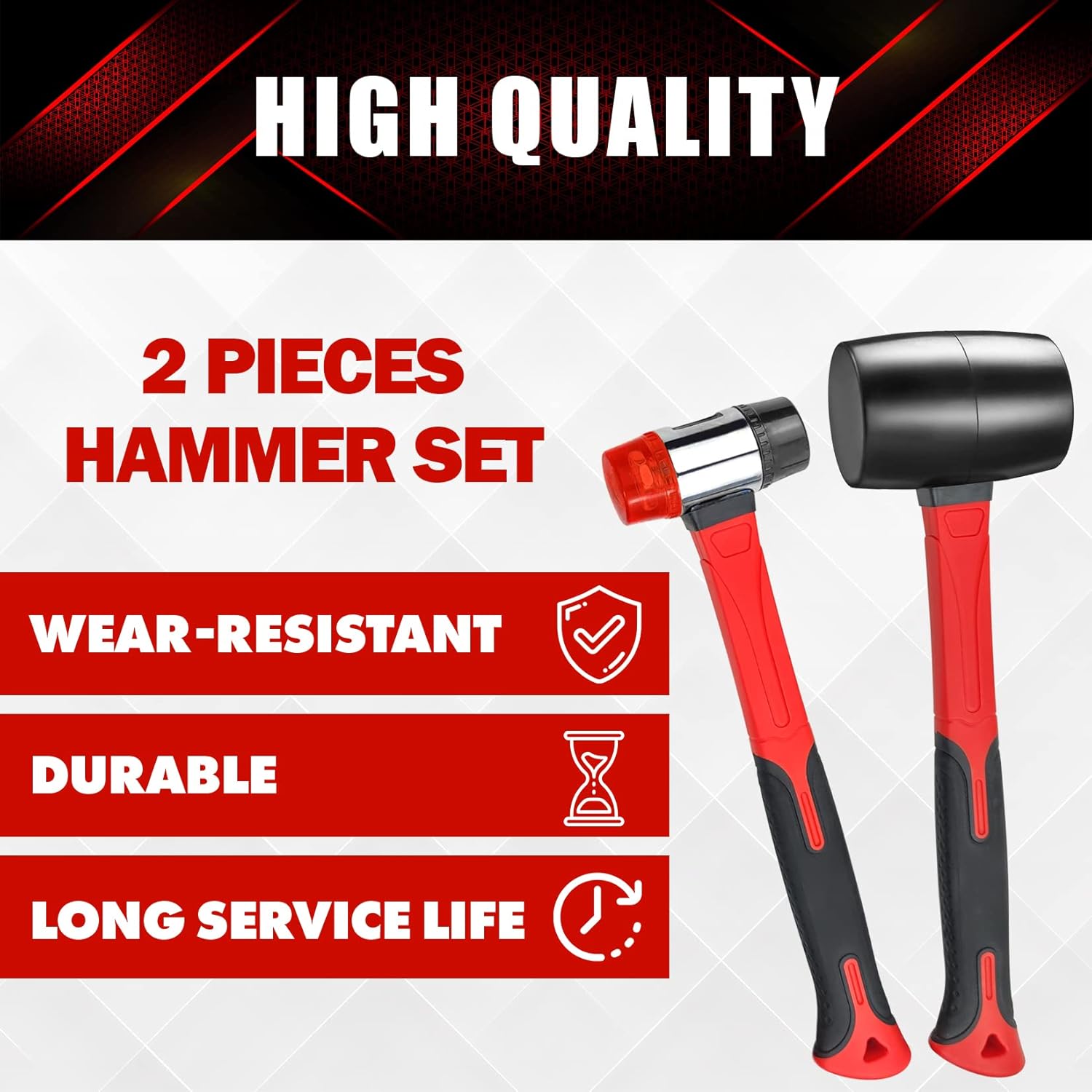 2Pcs Hammer Set, 16oz Rubber Mallet & 40mm Double-Faced Soft Mallet Fit for Construction and Home Renovation, Black - Image 3