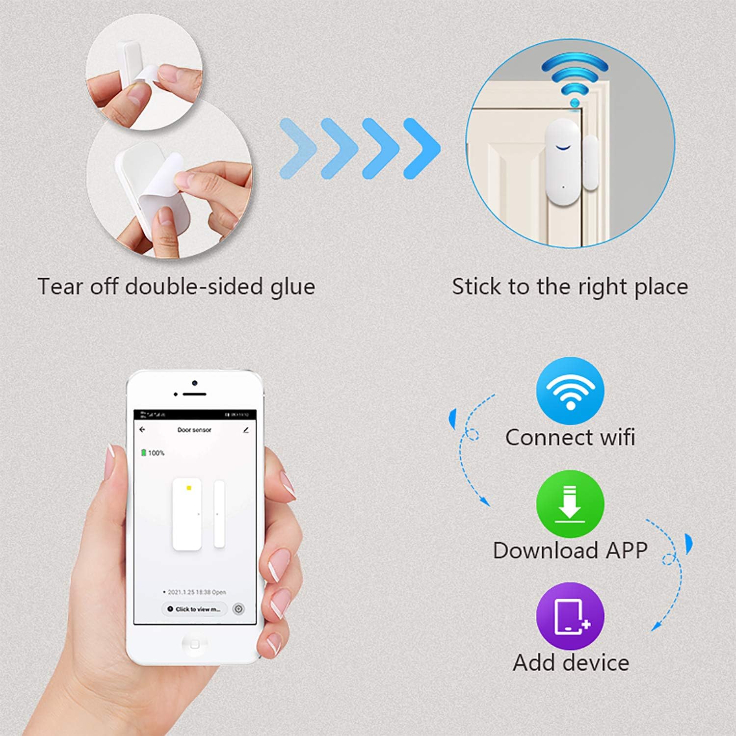 2 Pack WiFi Wireless Door Window Sensor,TUYA Smart Alarm with Free Notification APP Control Home Security Alarm System, Compatible with Alexa, Google Home, Siri - Image 6