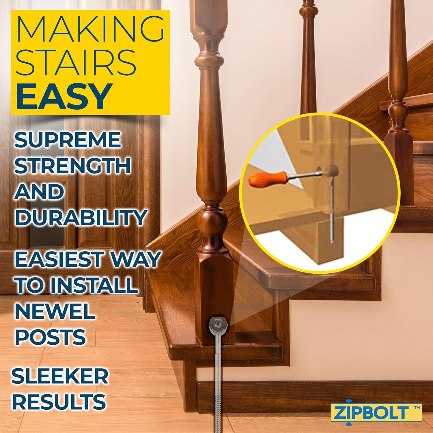 Zipbolt 14.110 Super UT Newel Post Fastener ? Quick and Easy Wrench-Free Installation of Staircase Newel Posts, Anchors Post Directly to Wood or Concrete Floor ? 1 Pack - Image 5