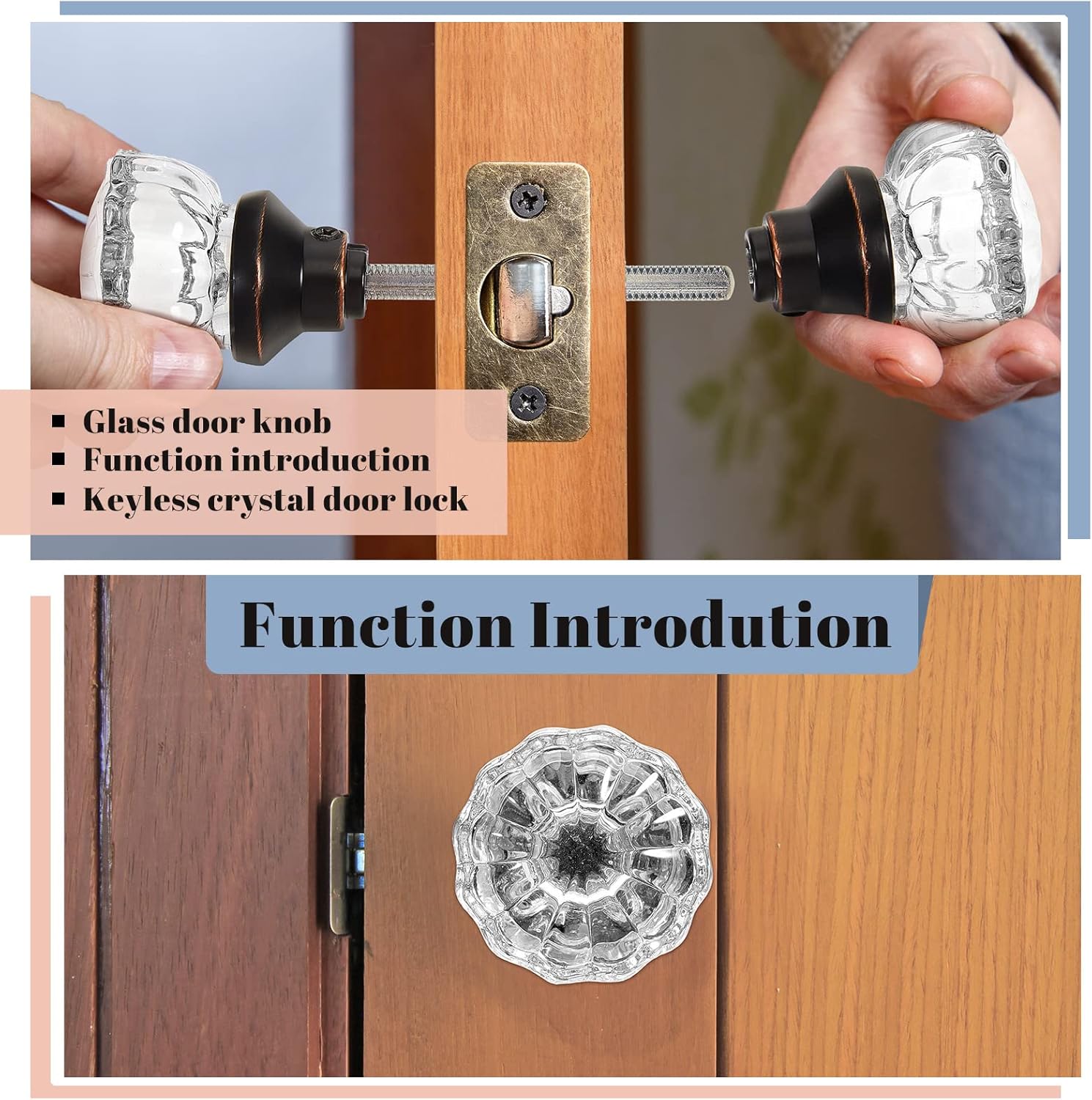 2 Set Glass Door Knobs Mortise Style Fluted Crystal Door Knobs Antique Door Knobs with Spindle Antique Doorknobs for Interior Doors(Bronze, Basic) - Image 2