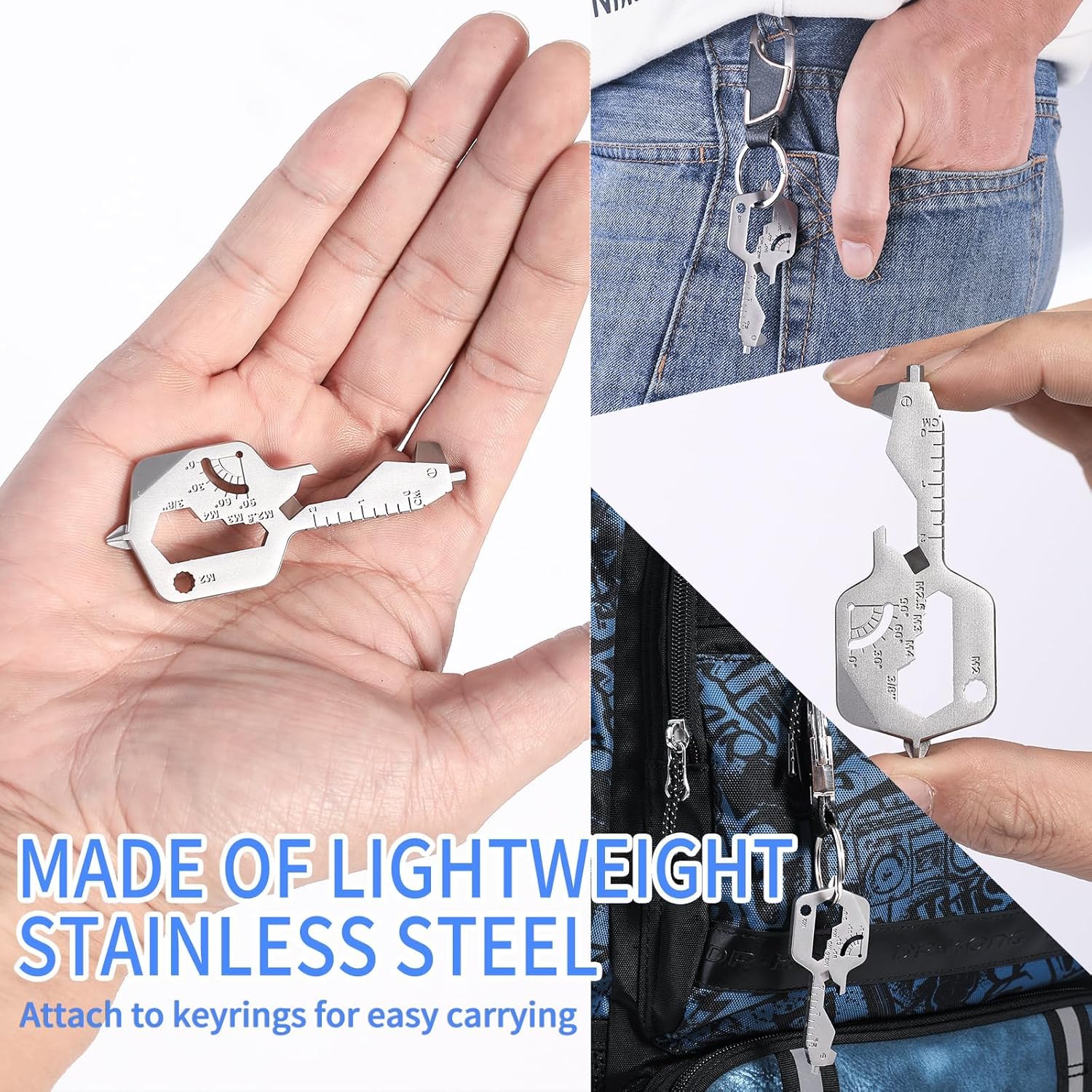20 IN 1 Key Shaped Multitools, Key Shaped Pocket Tool, Stainless Steel Utility Gadget, Gift for Men, Everyday Carry, Automotive, Home Improvement, Bottle Opener, Screw Driver, Silver, 1 Pcs - Image 5