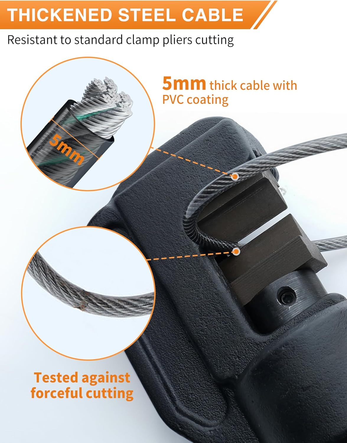 Combination Cable Lock, Small Portable Wire Lock, with 3 Replaceable Steel Ropes (9?? / 23.6?? / 47.2??), Rope Lock for Cabinet, Bike, Luggage, Gate, Door, Fence, (Black, 1 Pack) - Image 4