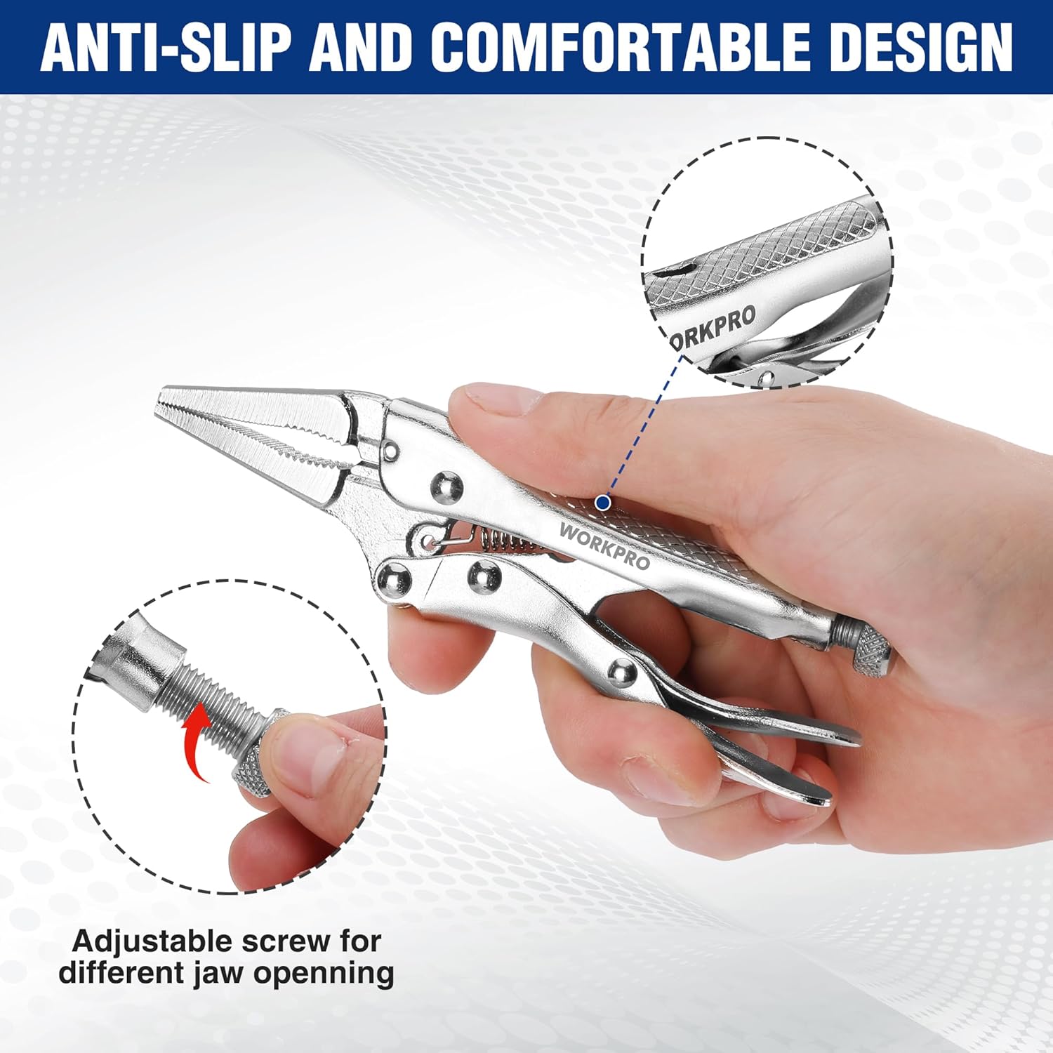 WORKPRO 4-1/2 inch Long Nose Locking Pliers, Chromium-Vanadium Steel Locking Pliers, Locking Adjustable Vise Grips for Clamping Twisting Welding - Image 5