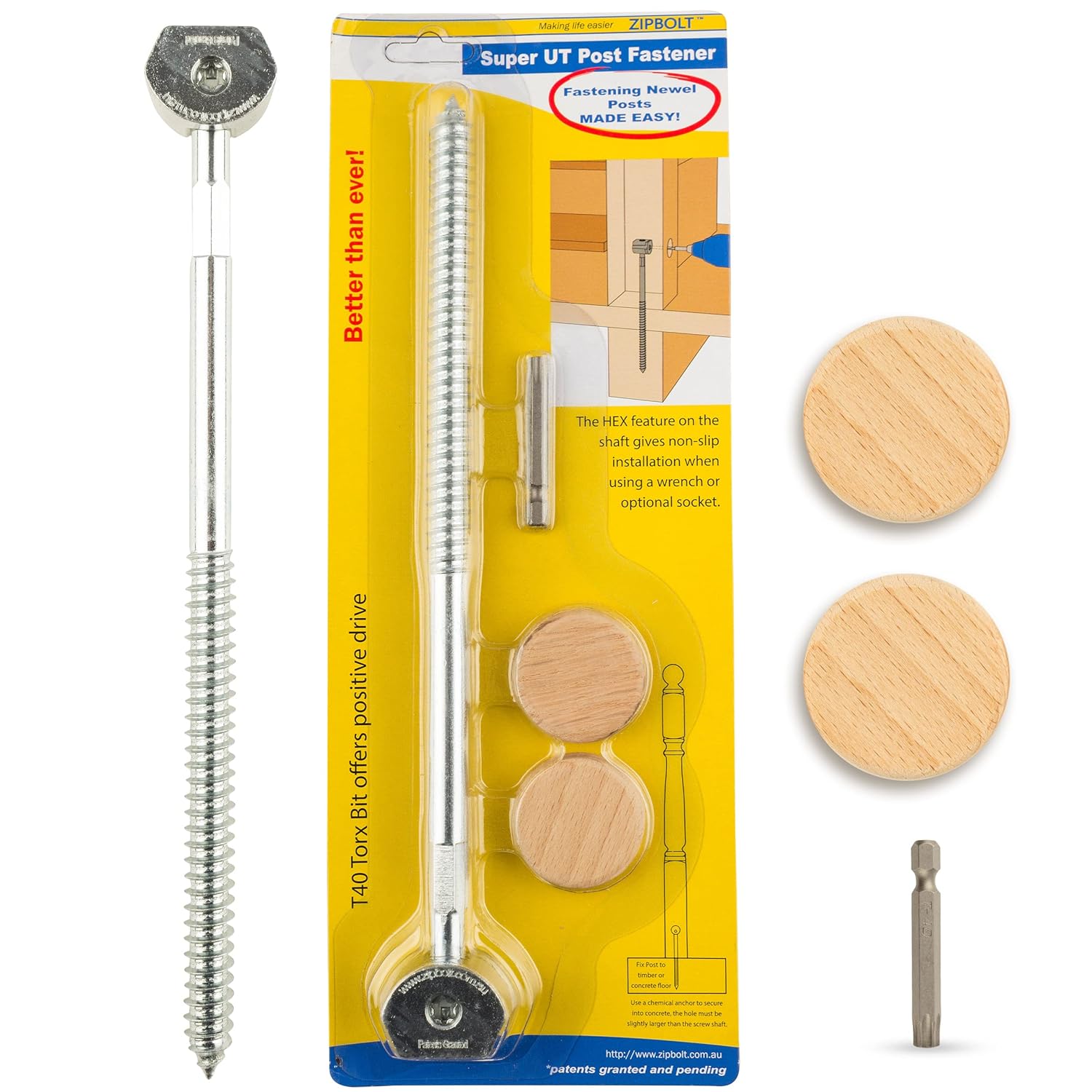 Zipbolt 14.110 Super UT Newel Post Fastener ? Quick and Easy Wrench-Free Installation of Staircase Newel Posts, Anchors Post Directly to Wood or Concrete Floor ? 1 Pack