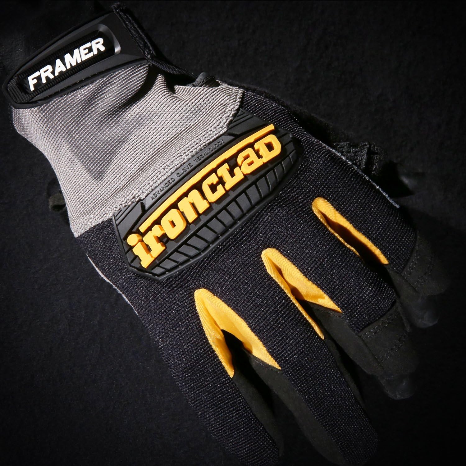 Ironclad Framer; Carpenter Work Gloves, Open Finger Dexterity, Performance Fit, Durable, Machine Washable, (1 Pair), FUG-02-S,Grey/Black - Image 3
