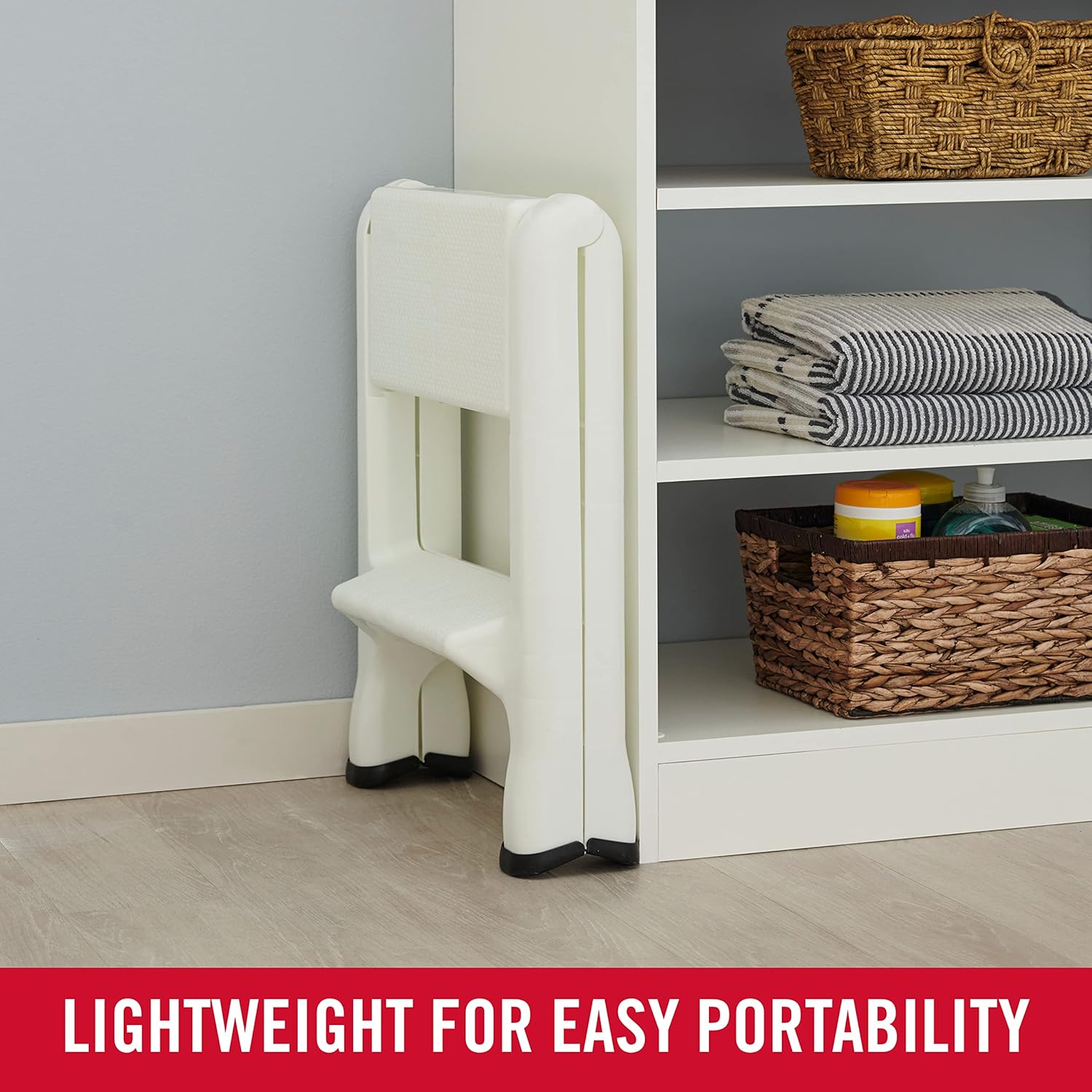 Rubbermaid Two-Step Folding Foot Stool, 14-Inch High, White, 300 Pound Capacity, Small Step Stool for Adults/Kids for Use in Library/Kitchen/Bathroom/Garage/Closet - Image 5