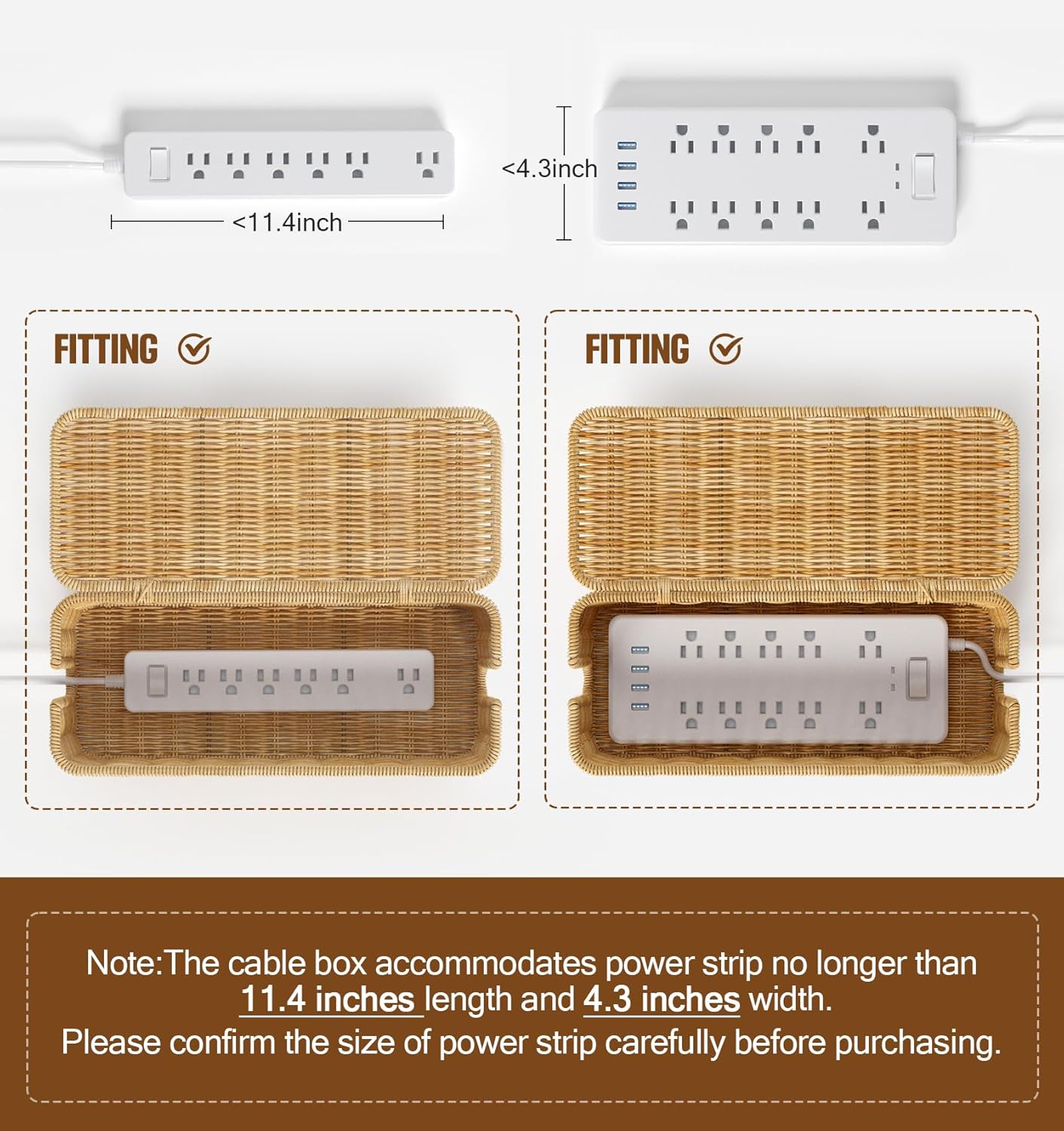 Cable Management Box,Handwoven Imitation Rattan Cord Hider Organizer Box with Lid,2 Open Slots Cable Organizer Box for Tv Computer USB Hub to Hide Power Strips & Cords-12.5 - Image 6