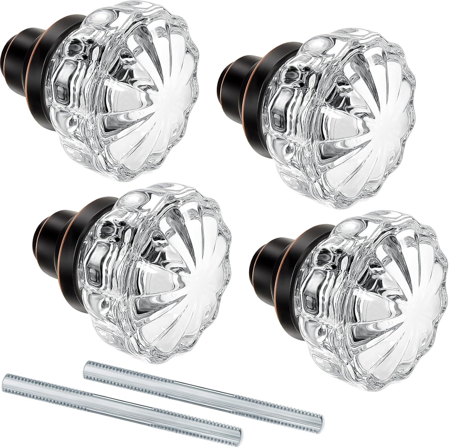2 Set Glass Door Knobs Mortise Style Fluted Crystal Door Knobs Antique Door Knobs with Spindle Antique Doorknobs for Interior Doors(Bronze, Basic)