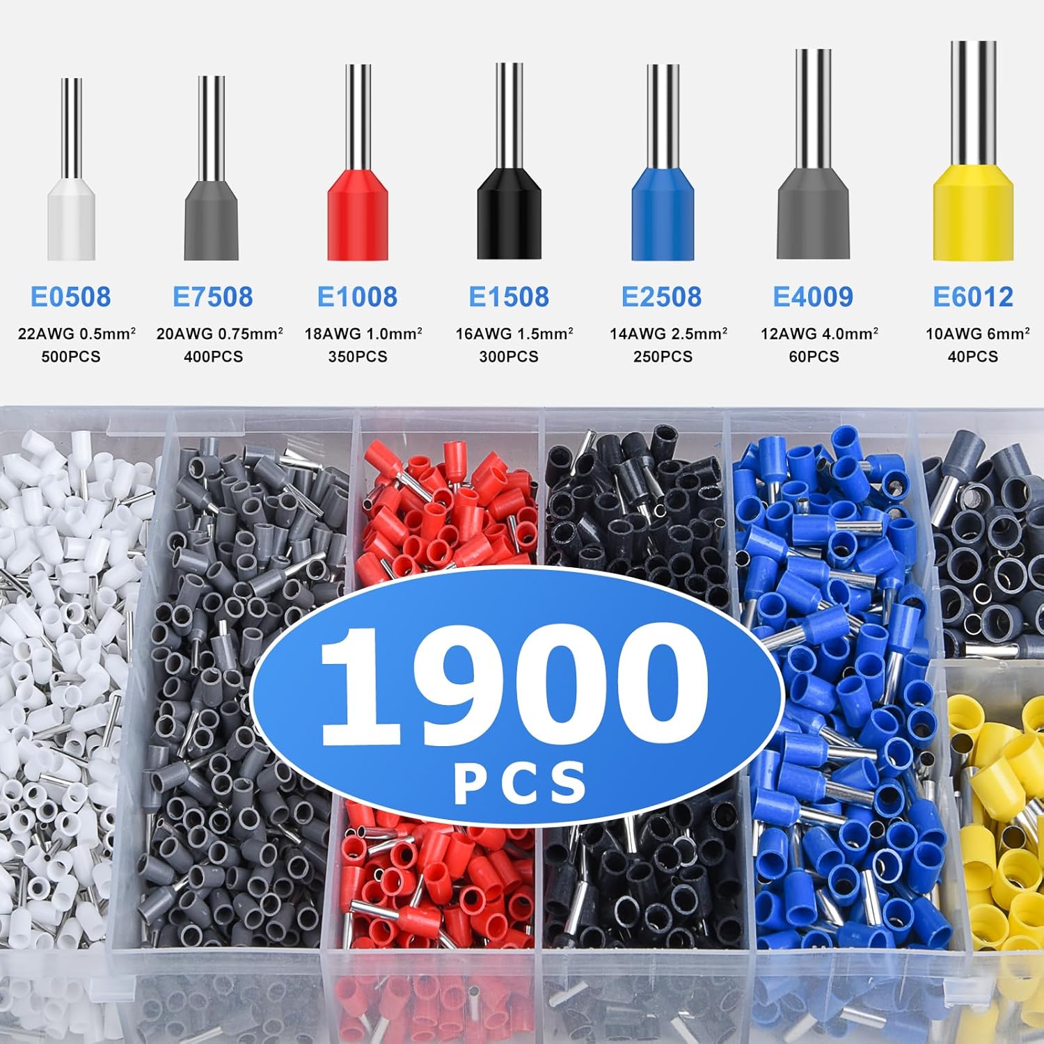 Ferrule Crimping Tool Kit with 1900PCS Wire Connectors, Preciva Hexagonal AWG23-10 Sawtooth Self-Adjustable Ratchet Wire Terminals Crimper Kit - Image 5