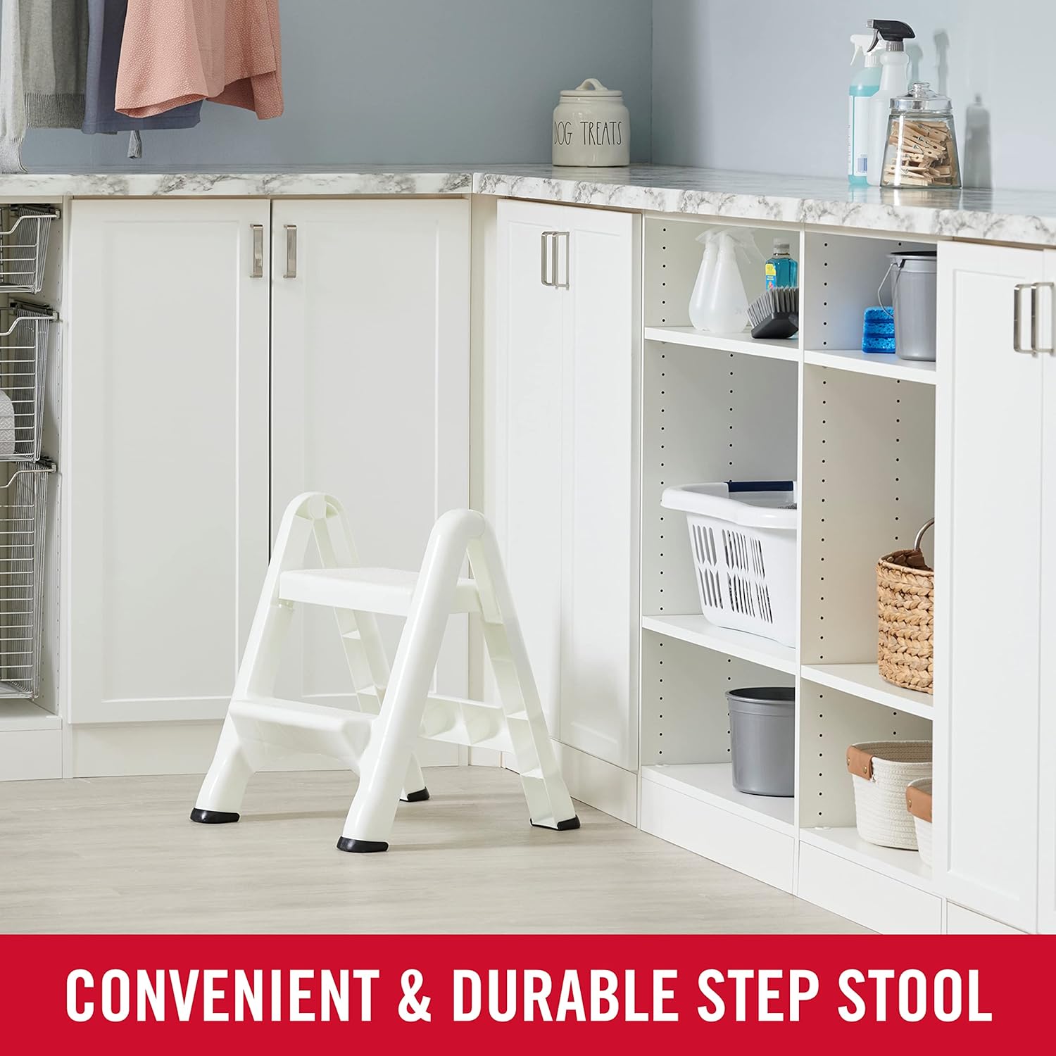Rubbermaid Two-Step Folding Foot Stool, 14-Inch High, White, 300 Pound Capacity, Small Step Stool for Adults/Kids for Use in Library/Kitchen/Bathroom/Garage/Closet - Image 4
