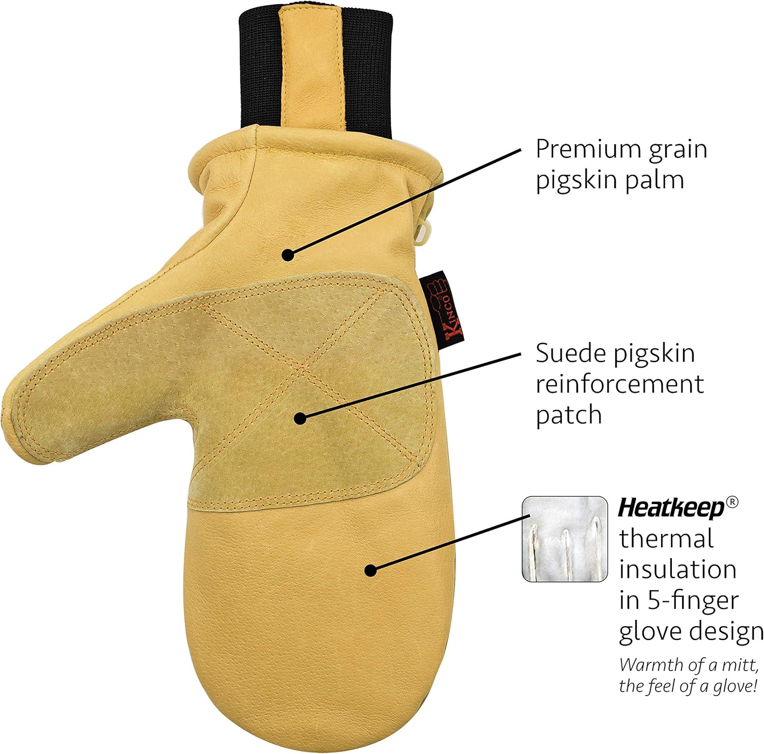 Kinco - Premium Leather Work and Ski Mitt with Nikwax Waterproof Wax, (901T) - Image 2