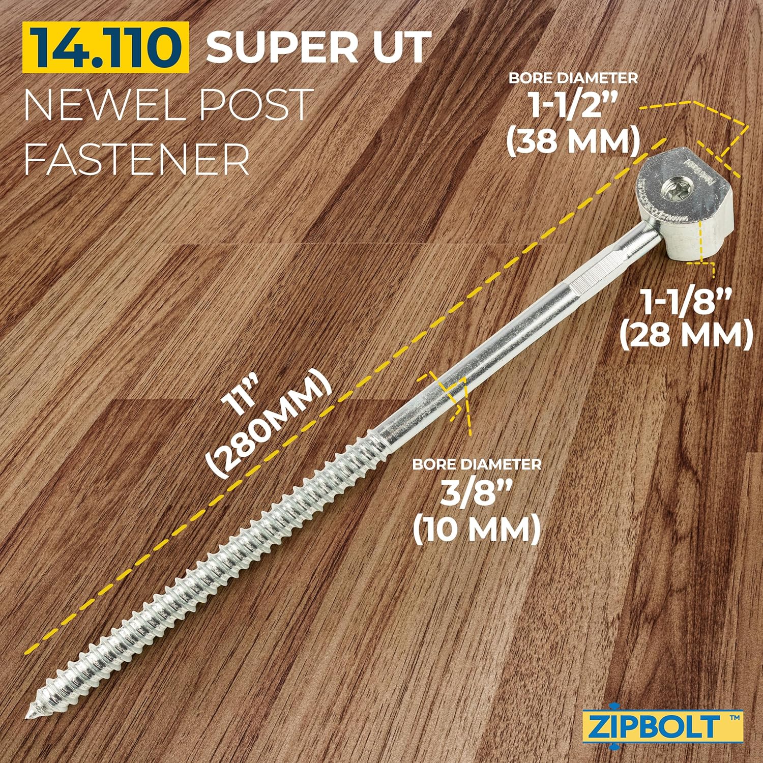 Zipbolt 14.110 Super UT Newel Post Fastener ? Quick and Easy Wrench-Free Installation of Staircase Newel Posts, Anchors Post Directly to Wood or Concrete Floor ? 1 Pack - Image 6